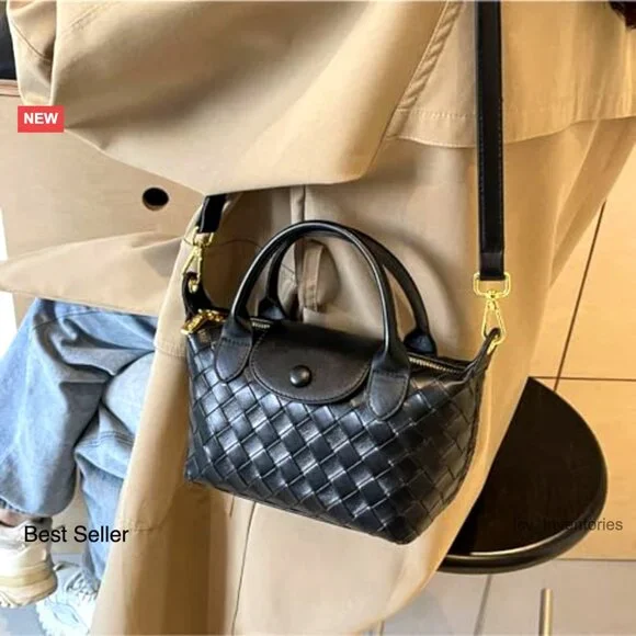 Braided Faux Leather Top Handle Satchel Handbag Mini Size